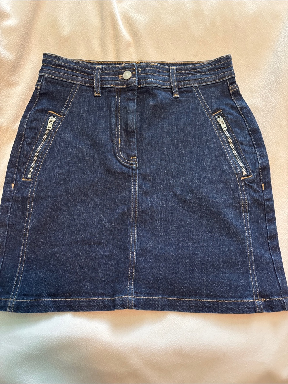 Pilcro Dark Blue Denim Mini Skirt with Zip Pockets